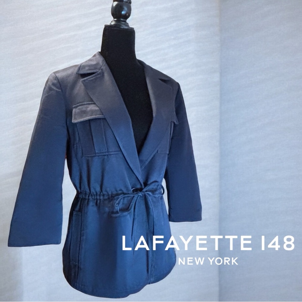 Lafayette 148 New York Navy Drawstring Blazer Jacket | Size 4 - Picture 2 of 9
